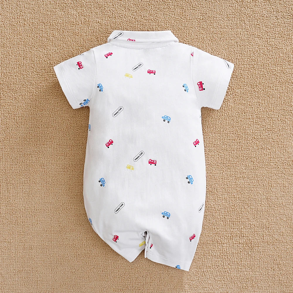 1 pcs Baby Boy Romper Cartoon Style Short Sleeves Car Print Summer Clothes