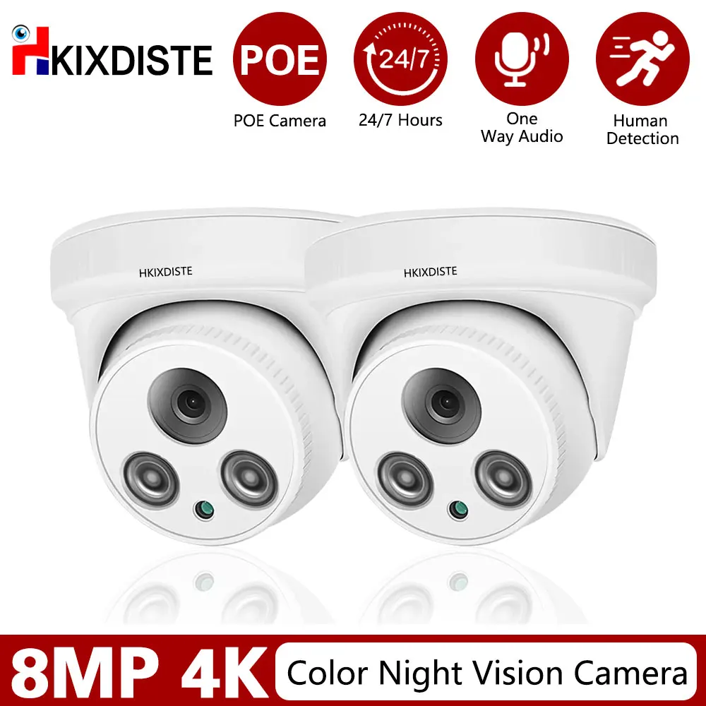 

H.265 4K Full Color Night Vision CCTV Security Camera POE Indoor Home IP Dome Video Surveillance Camera System Audio 8MP P2P