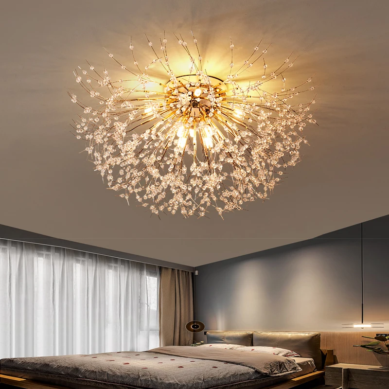 Fireworks Crystal Led Gold Silver Ceiling Chandelier Living Room Bedroom Home Interior Light Luxury Decoration Lighting Fixtures