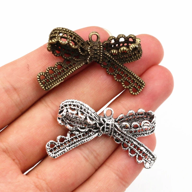 4pcs 44x23mm Antique Bronze Plated Bow Tie Handmade Charms Pendant:DIY for bracelet necklace