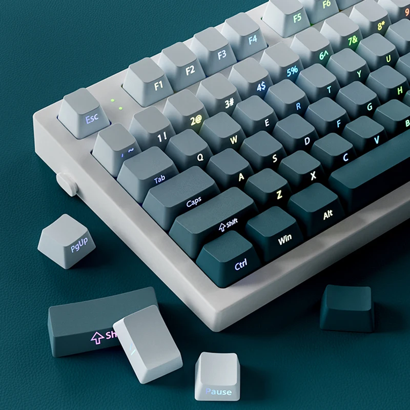 

135 Keys Gradient Green Shine Through Keycaps Side Printed PBT Double Shot Keycaps OEM Profile for MX Switches Gaming Keyboards