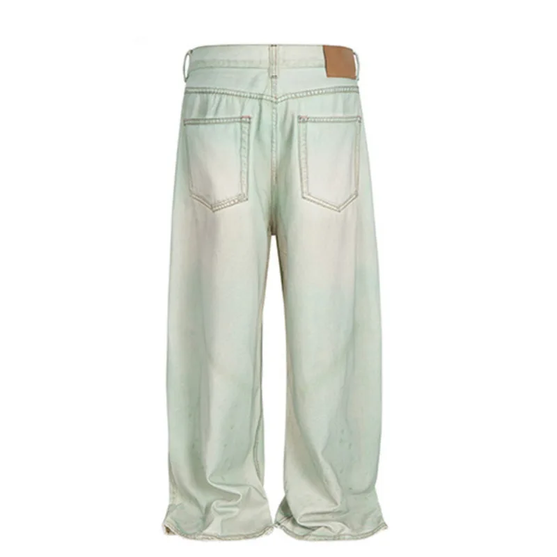 HKSH Spring Autumn New Men Tide Retro Wide-Leg Jeans Unisex Straight Washed Glow Denim Pants High Street Chic Ins Fashion HK9615