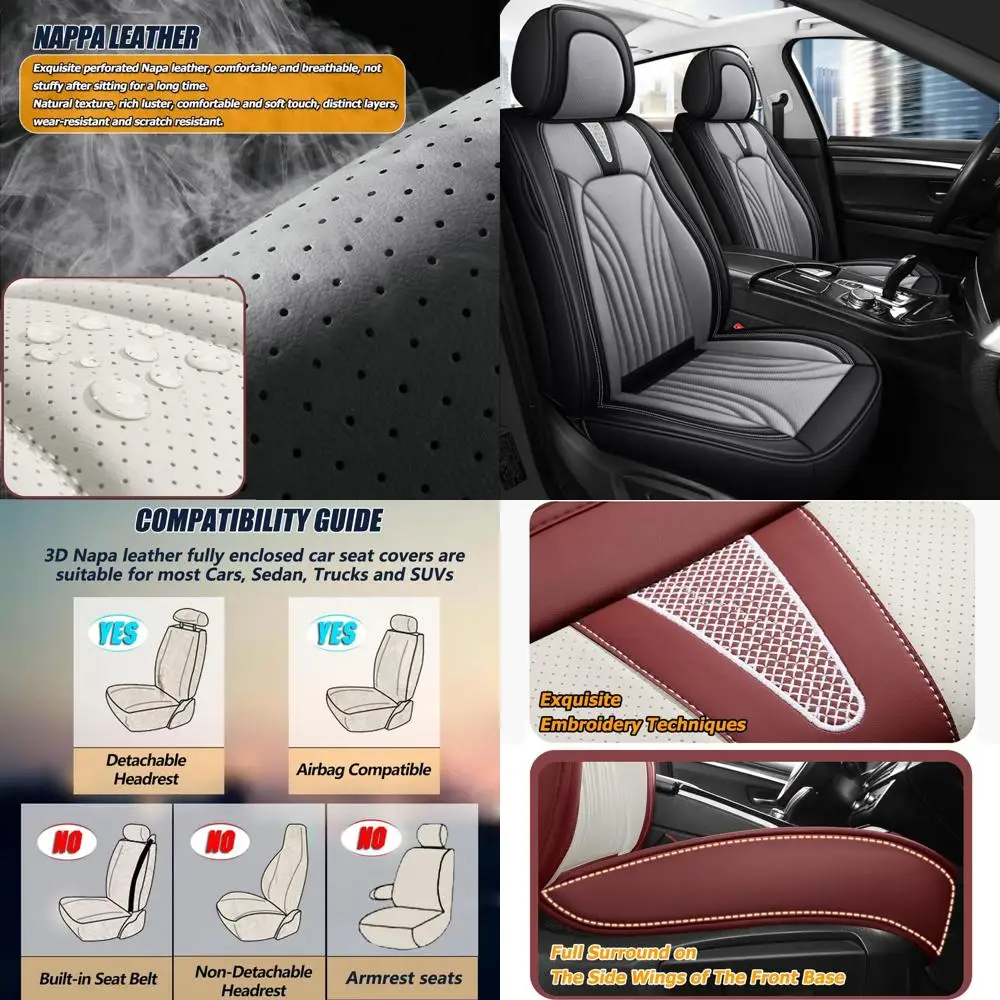 

Universal Nappa Leather Car Seat Covers with 3D Foam Support, Breathable, All-Season Cushion, Storage Bags, Fits Most Cars - Bla