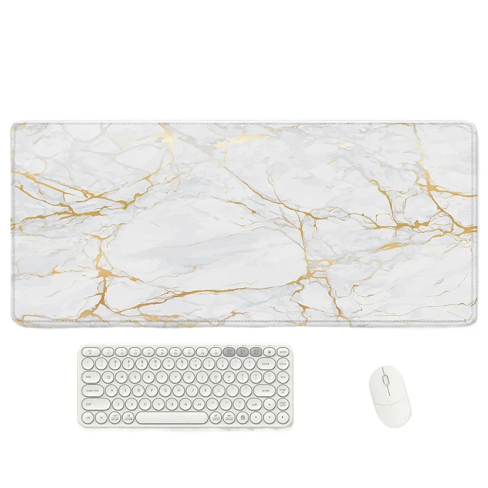 White Gold Textured mouse Pad Games XL PC Home New XXL non-slip wear-resistant rubber sole with sewn edge keyboard mat 400x900mm