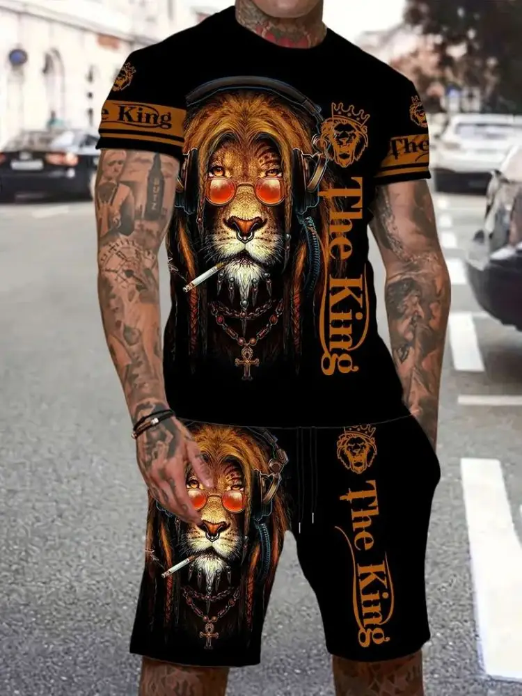 

2025-26 Summer Hot-selling Trend Design Luxury Set 3D Printing American Street Breathable Quick-drying T-shirt Shorts Set