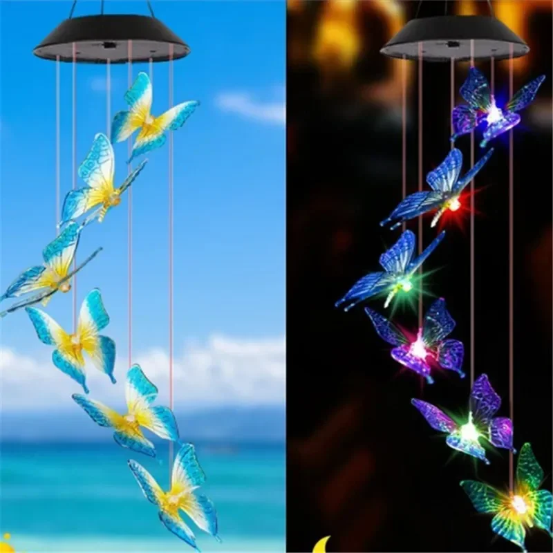 

1PC Led Color Changing Butterfly Solar Wind Chimes Outdoor Waterproof Birthday Gifts For Garden Yard Outdoor Lights