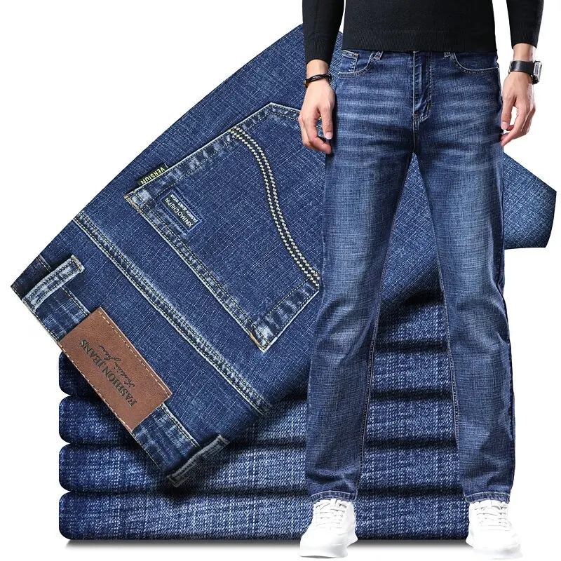 

Spring and Autumn New Fashion Solid Color Straight Leg Stretch Jeans Men's Casual Relaxed Breathable Sports High Quality Pants