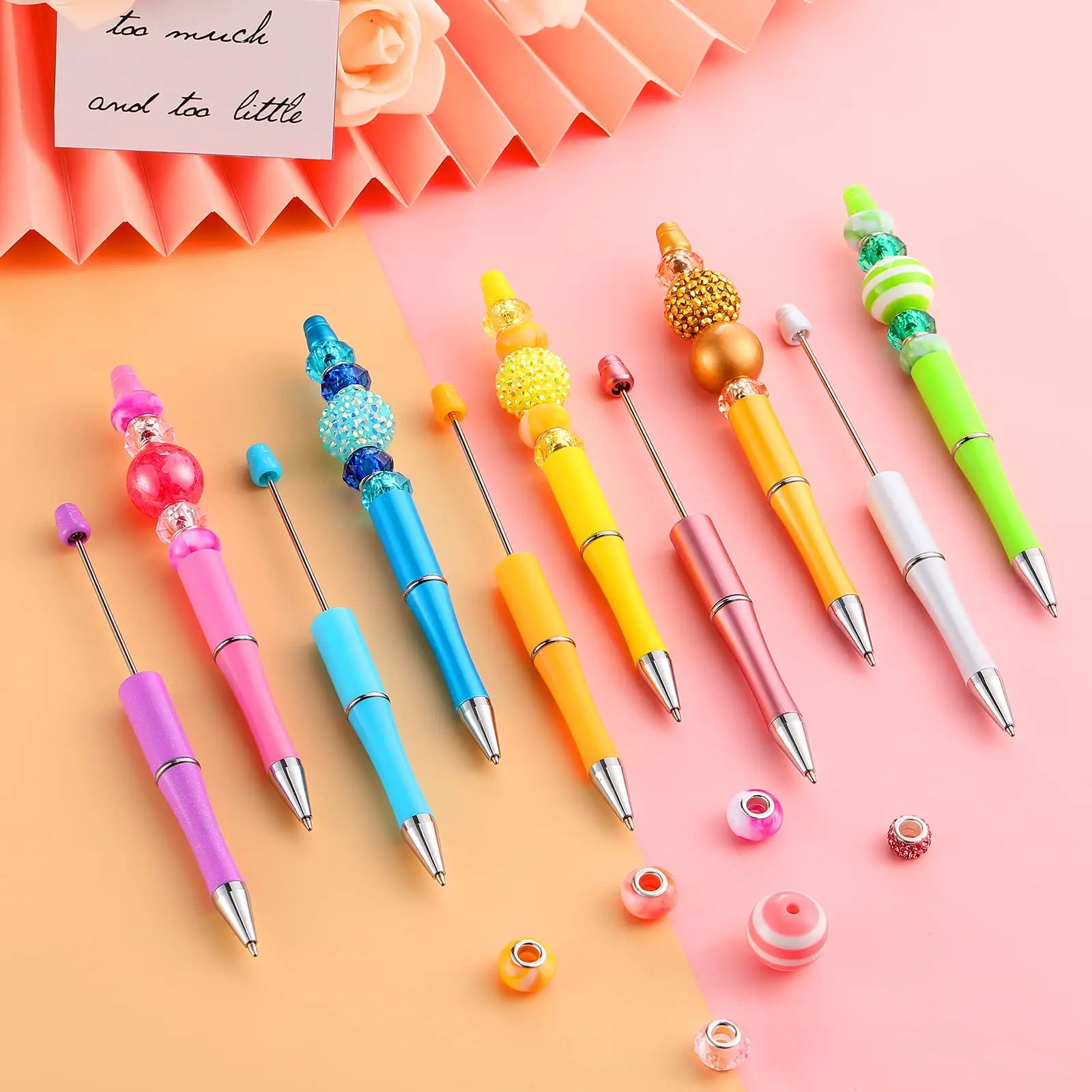 10Pcs/Lot Ballpoint Pen Diy Bead Pen Plastic Printed Bead Pen School Office Writing Supplies Stationery Wedding Gift