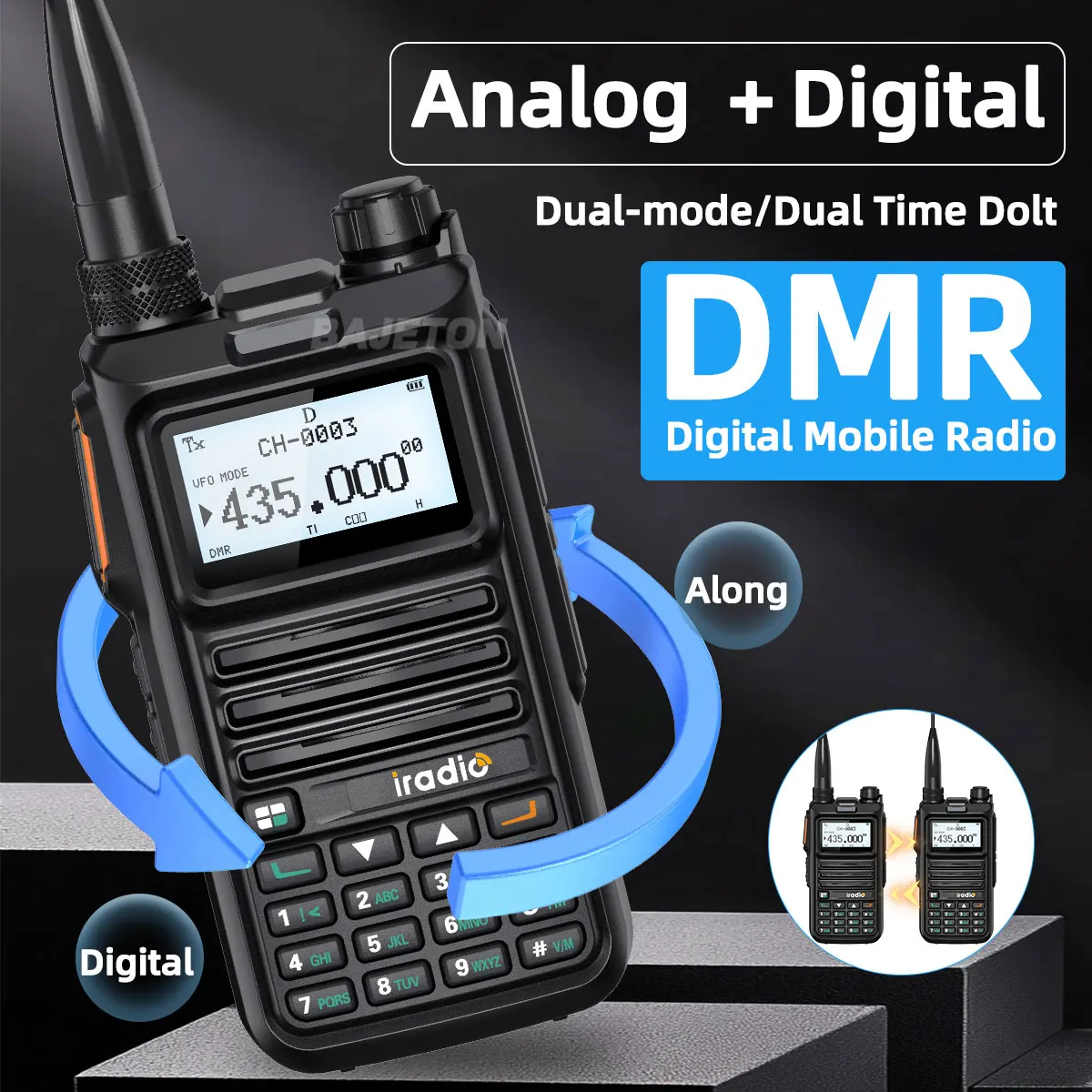 Iradio DM-UV4R dmr digital analógico walkie talkie modo duplo analógico slot de tempo duplo AES-256 1024 canais uhf vhf dtmf rádio em dois sentidos