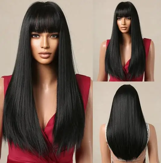 

Black Hair Long Straight Wigs for Women Natural Hair Synthetic Wigs Daily Cosplay Heat Resistant