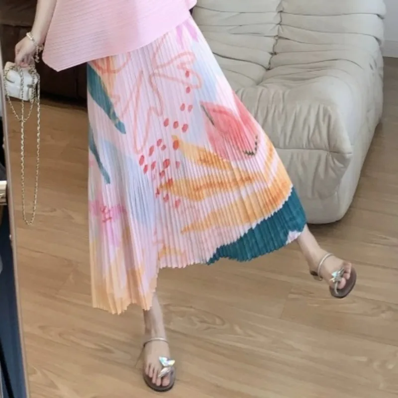 Miyake Pleated 2026 New Original Spring Summer New Printed Floral Pleated Fishtail Skirt Pleated High-end Resort Style Pleat