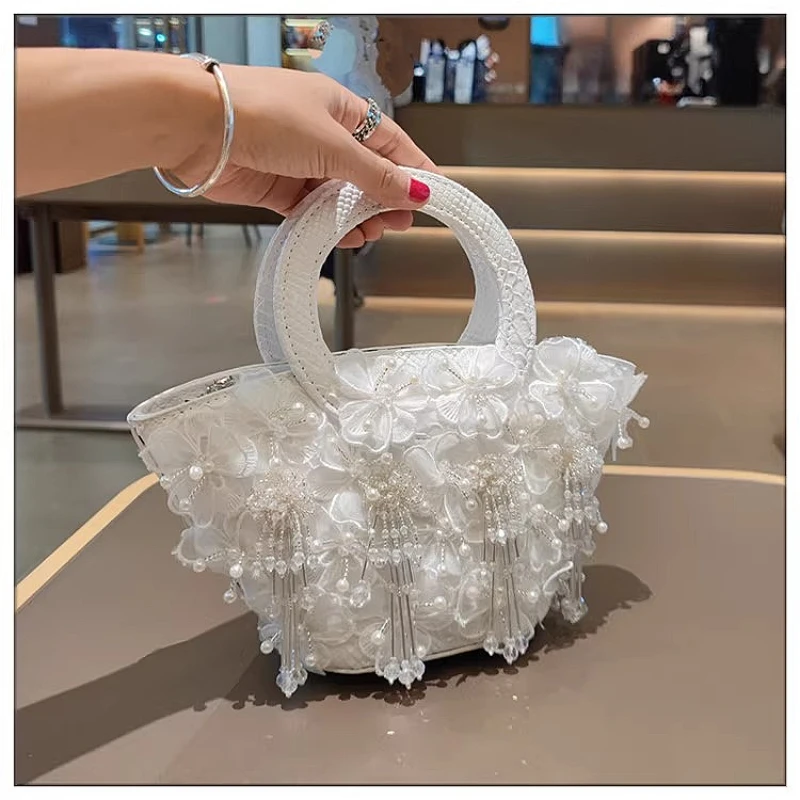 

Tassel Flower Ita Bag Women New Shoulder Crossbody Sac A Main Lace Women's Bag Bucket Female Leather Handbag