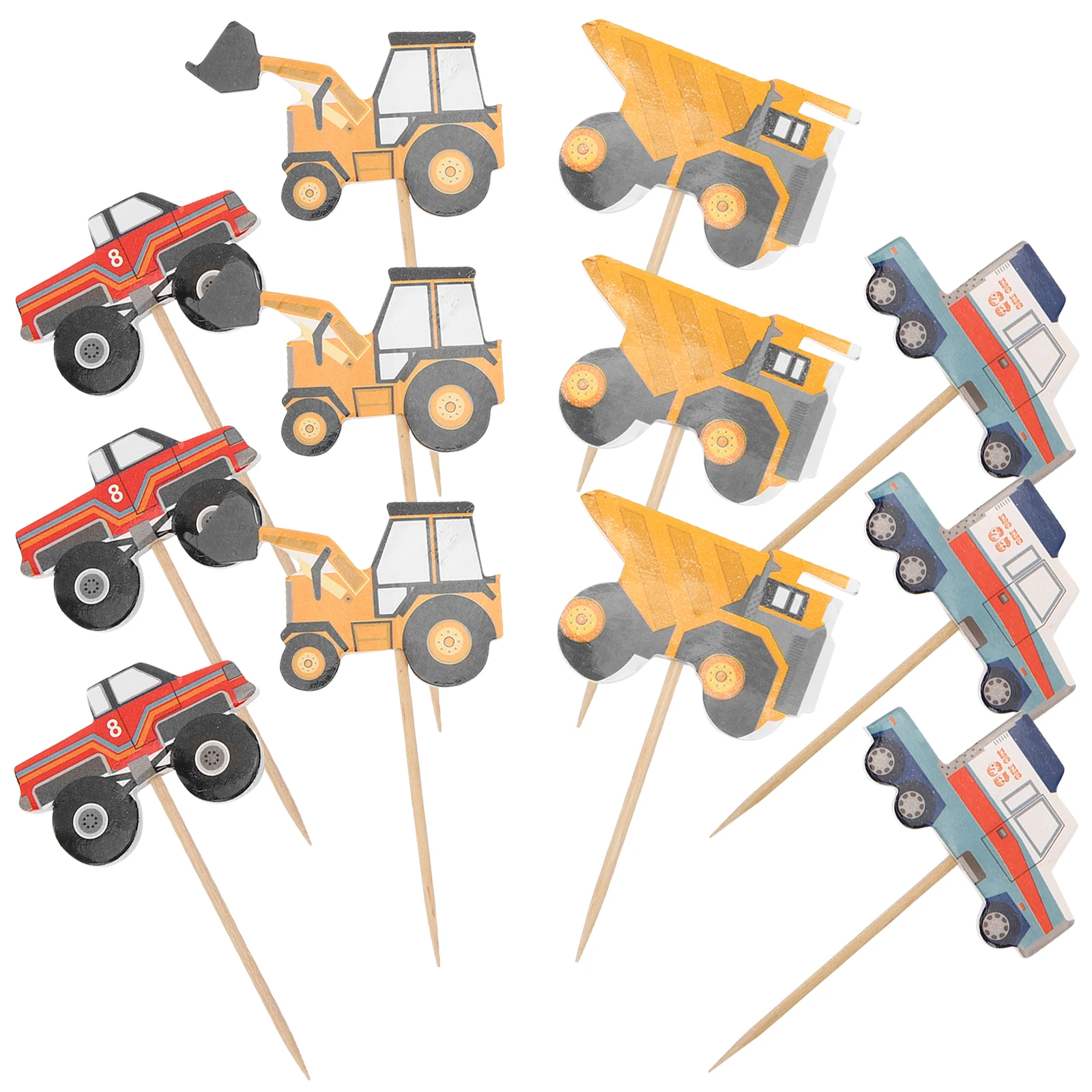 

120 Pcs Cake Decoration Tractor Cupcake Toppers Party Favors Wood Construction Theme Dessert Decorations Birthday