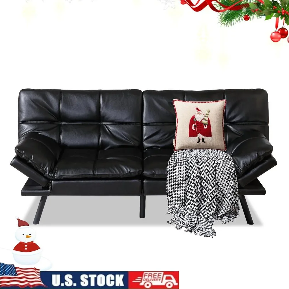 

Convertible Futon Sofa Bed Memory Foam Adjustable Backrest Armrests Modern Design Small Spaces Living Room