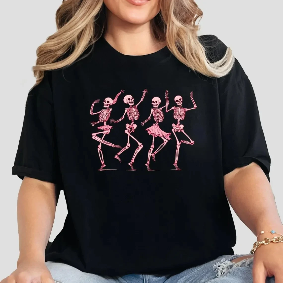 Umstands-Halloween-Shirt Schwangeres Skelett Baby T-Shirt Damen T-Shirt Lässiges Kurzarm-Shirt Lustige Gothic-Kleidung für Frauen Günstige Kleidung – Detail 5