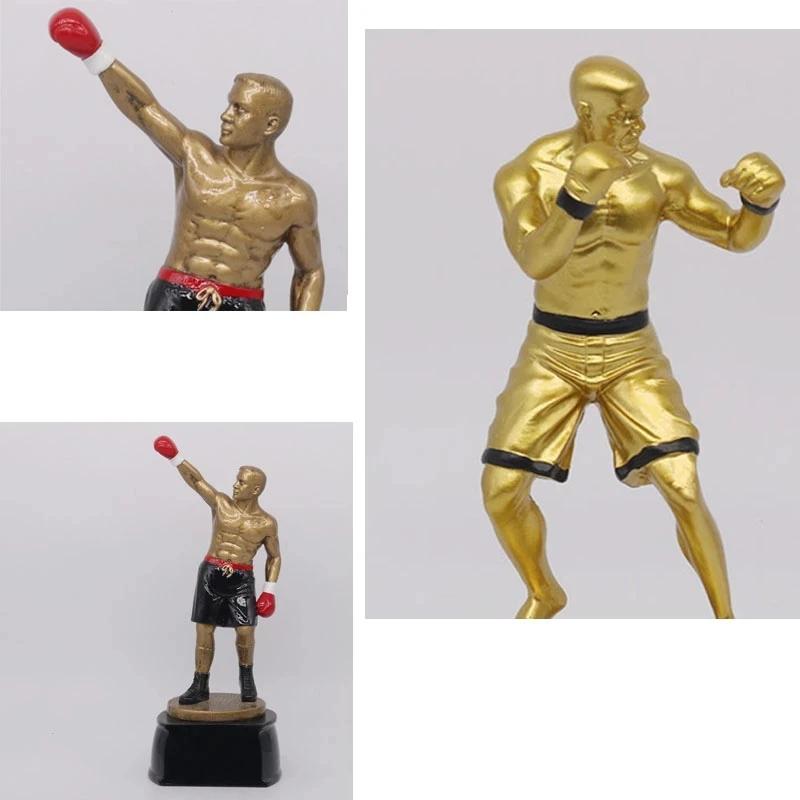 Resin Boxing Trophy Athlete Craft Can Custom Lettering Logo Boxing Sports Figurines Home Decoration Commemorative Champion Cup