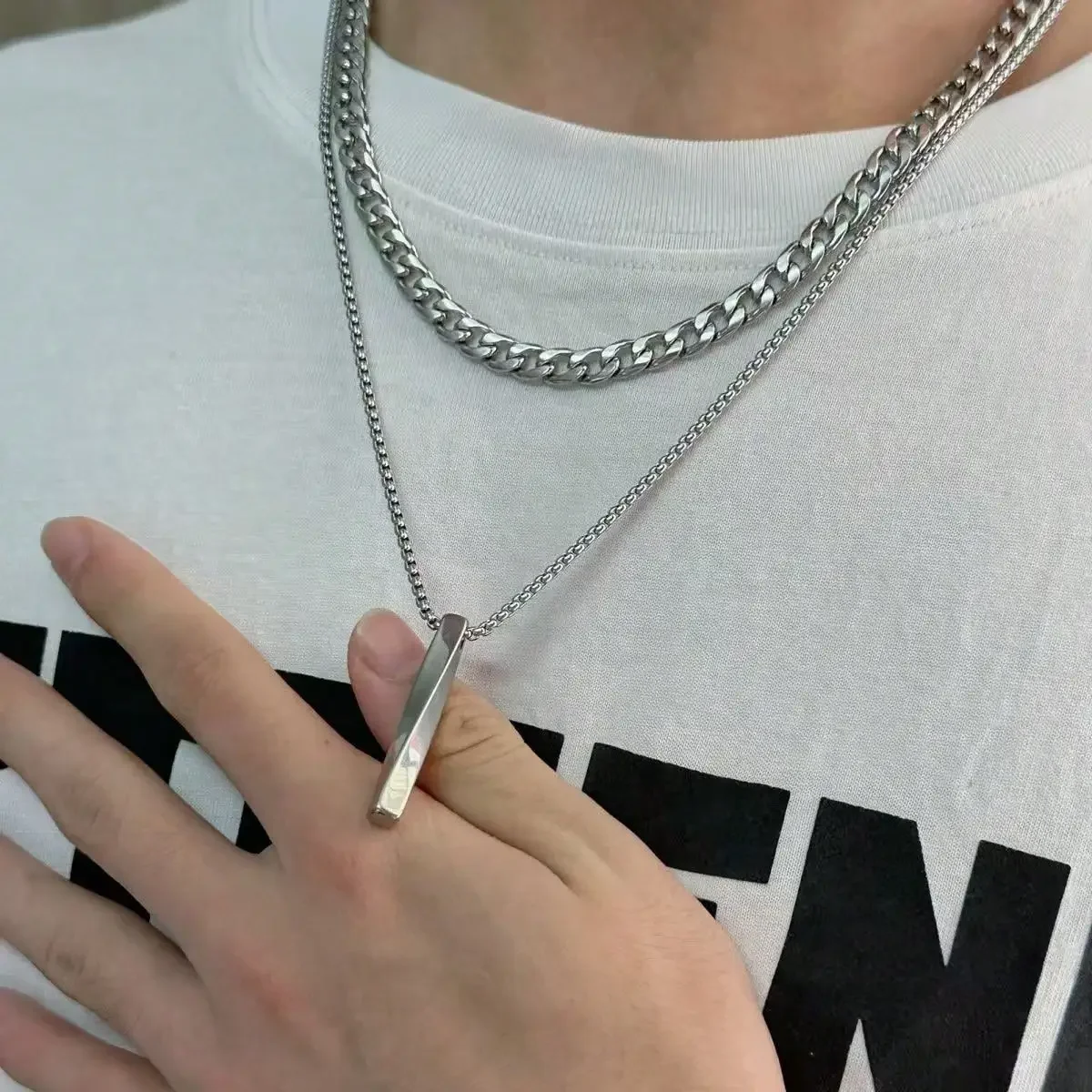 

Titanium Steel Spiral Double-Layer Long Necklace For Men - Minimalist Streetwear Accessory