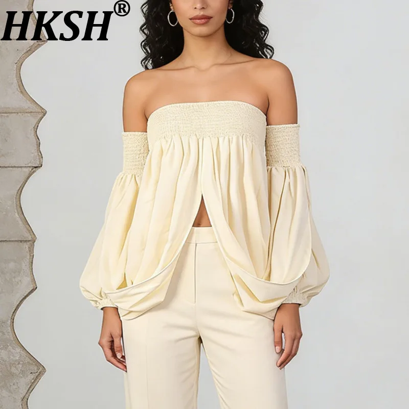 

Женская блузка HKSH: эксклюзивный дизайн, открытые плечи, плиссировка, разрез, универсальная, элегантная, класса люкс, модная, сексуальная, новинка лета 2026 HK21386