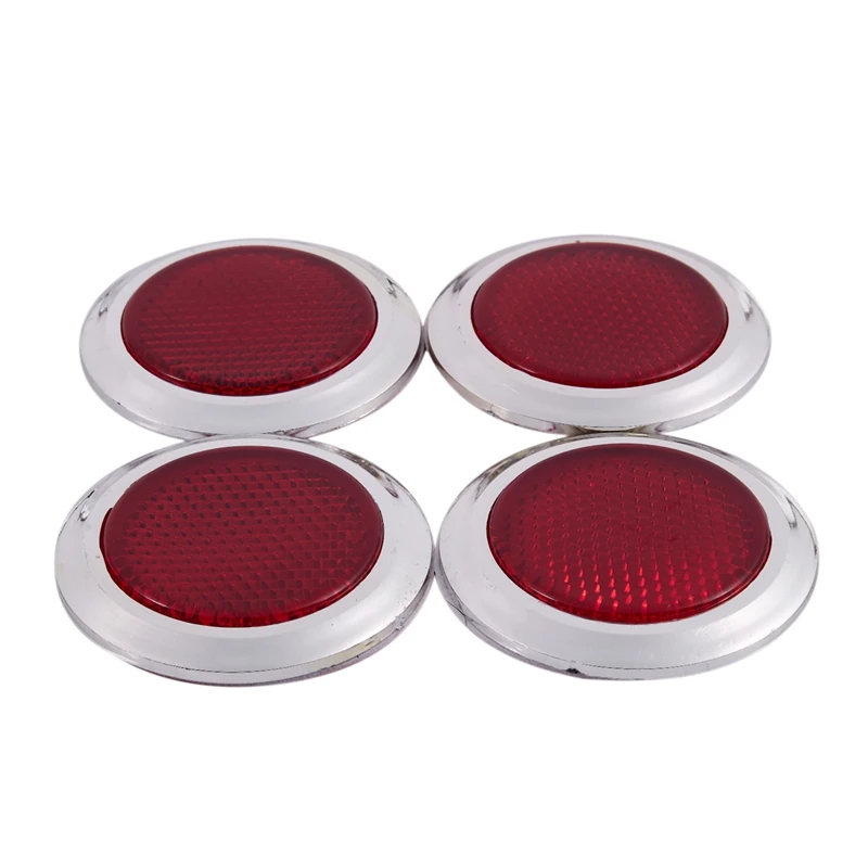 4 Pcs Auto Car Plastic Round Reflective Reflector Sticker Red