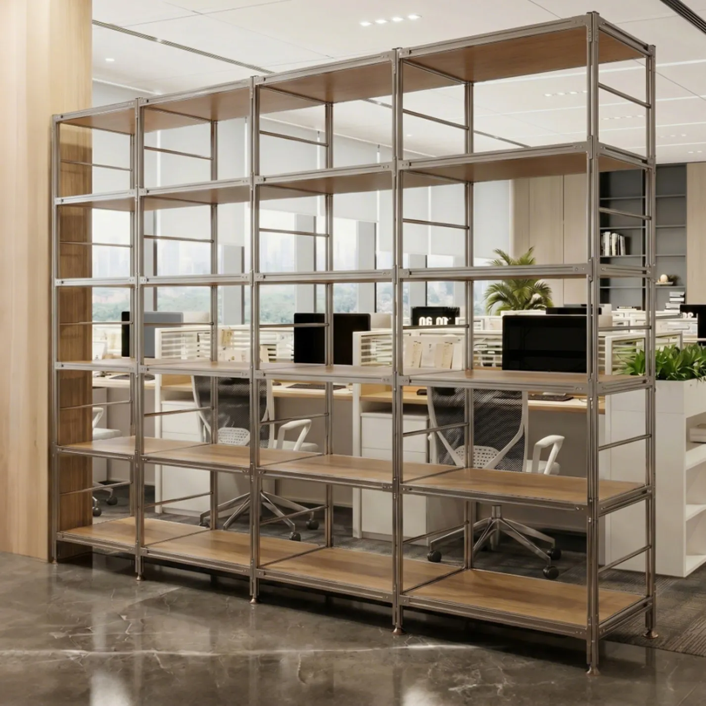Aluminum profile rack Floor-to-ceiling solid wood partition Storage bookcase Office honor display rack Immediate storage