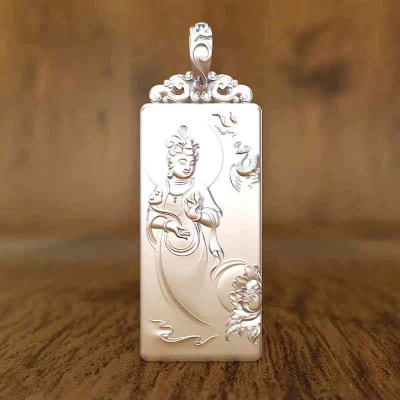 BOCAI-S999 Pingentes de Prata Esterlina para Homens e Mulheres, Banhado A Ouro, Ramo De Salgueiro, Avalokitesvara, Guardião Do Amuleto De Buda, Nova Moda