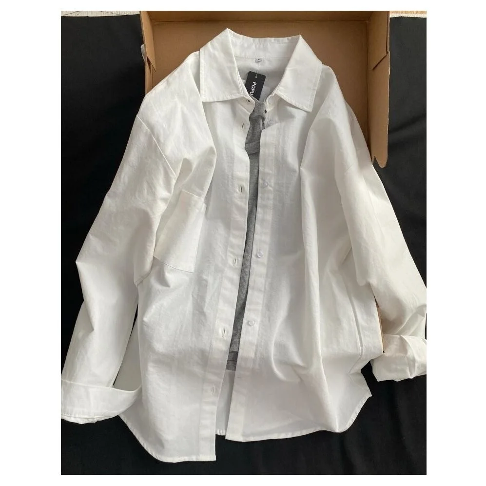 

Basic Pure Cotton Linen Shirt Long Sleeve Inner Wear for Students Spring Autumn New Style Couple Color Shirt Jacket Car...