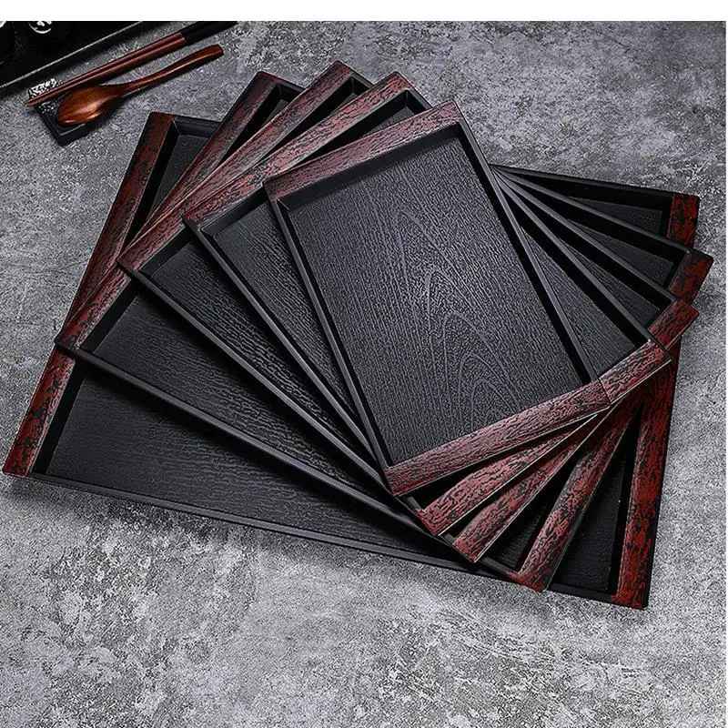 

Melamine Tray Imitation Wood Grain Rectangular Household Desktop Storage Restaurant Tea Commercial