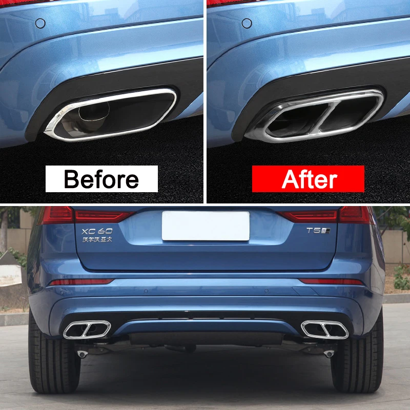 Rear Dual Exhaust Muffler Tail Pipes Tip Trim Cover For Volvo XC60 Accessories 2017 2018 2019 2020
