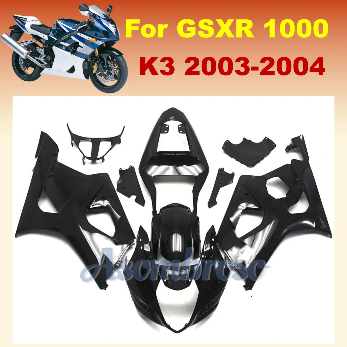 Upmarket fairing kit Fit for GSXR1000 2003 2004 k3 k4 GSX-R1000 03 04 Gloss Black Bodywork Cover