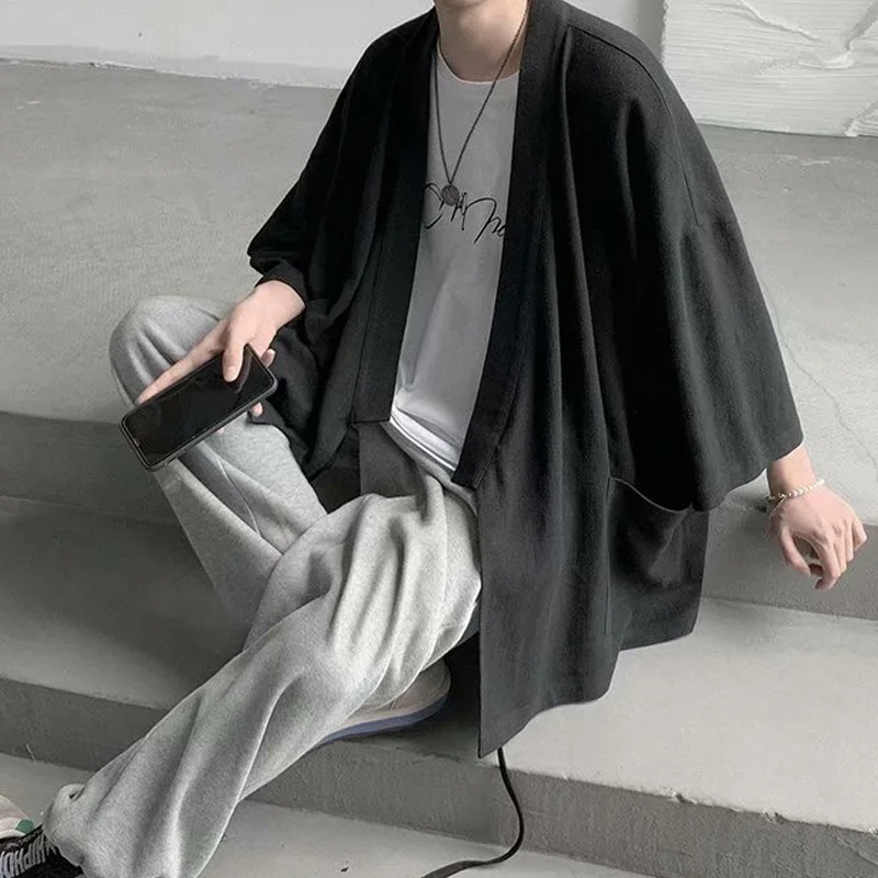 Ins Men Kimono Loose Coat Baggy Oversize Taoist Priest Cloak Cape Tops Shirts Outwear Retro Men Cardigan Streetwear Jackets