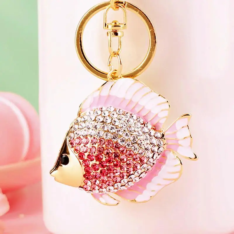 Glitzernder Strass-Fisch-Schlüsselanhänger, goldener Schlüsselring, Themen-Taschenanhänger, Auto-Schlüsselanhänger, modische Schlüsselanhänger-Accessoires – Detail 1