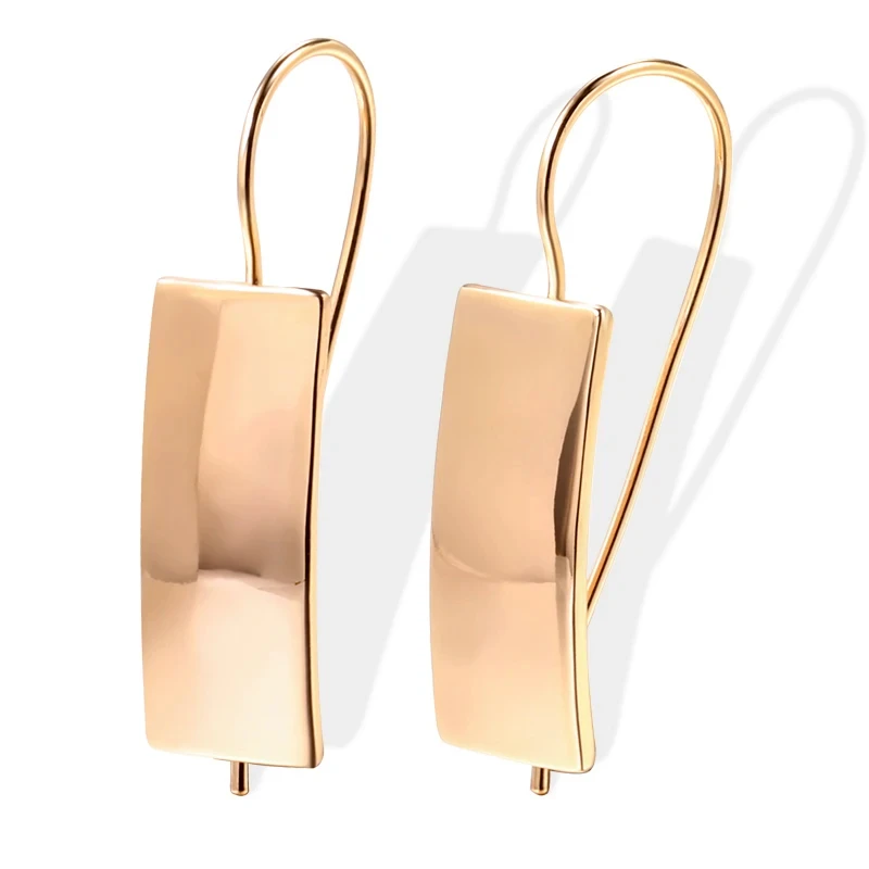 Wbmqda Glossy Square Long Drop Earrings For Women 585 Rose Gold Color Simple Fashion Daily Party Fine Jewelry