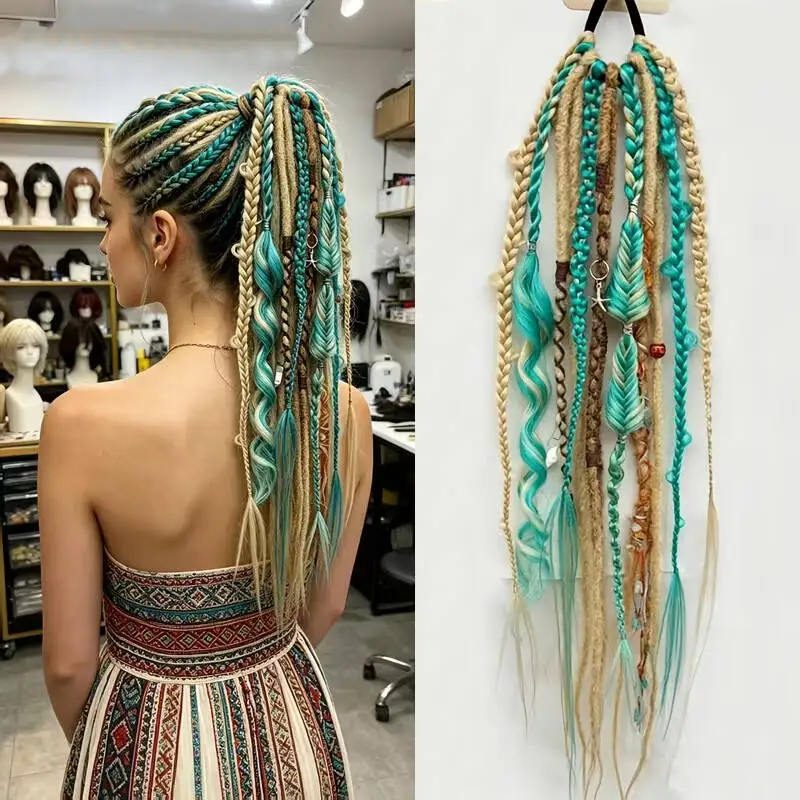 Women’s Synthetic Fiber Cool Girl Dreadlock Hair Extensions, High Elastic Tie, Perfect for Daily & Party Styles