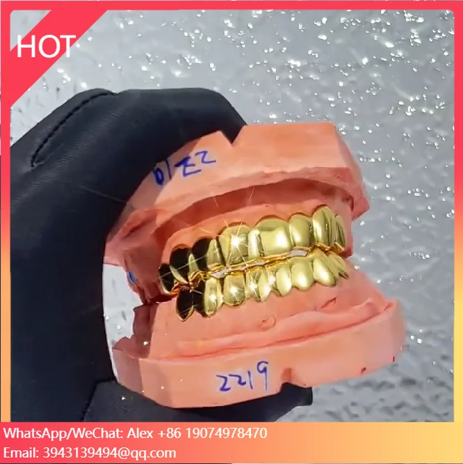 

Luxurious Hop Grillz Teeth Rappers Men 10k 14k 18k Real Gold 8 Top 8 Bottom Solid Gold Custom Grillz
