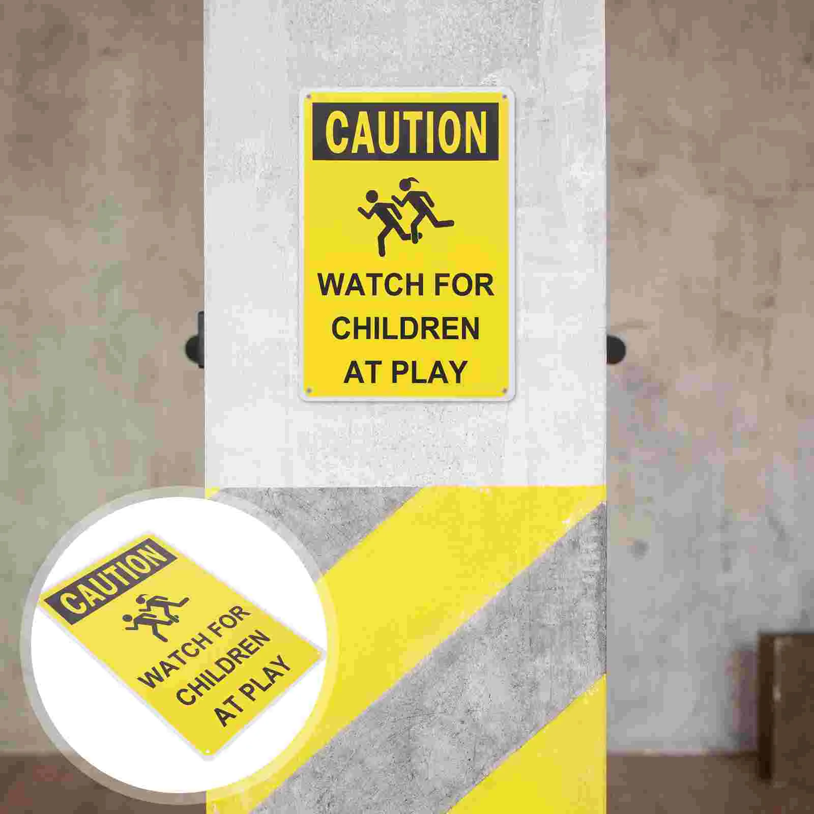 Sign Safety Signs Slowing down Street for Caution Kids Play Warning Double Sided Playing Attention Yellow Sturdy Metal Child