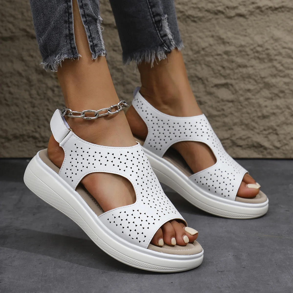 Sandalias de Mujer con punta abierta, moda transpirable, comodidad, compras, zapatos para caminar para Mujer, sandalias con plataforma de verano, zapatos de Mujer de talla grande 43