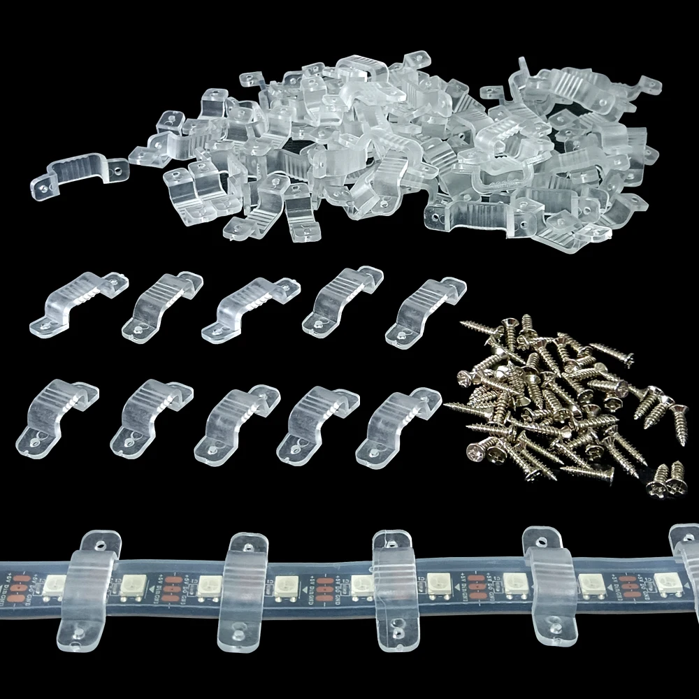 

LED Strip Light Fastener Buckle LED Strip Clip With Screw PVC Plastic transparent Flexible for Fixing 5050 5730 2835 3528 Strips