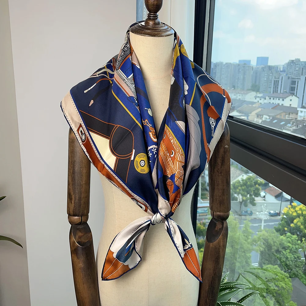 Women Square Silk Scarf Spring 90cm Shawls Hand Rolled Edges Bandanas Hair Bag Belt Accessories Mother Scarves Christmas Gift