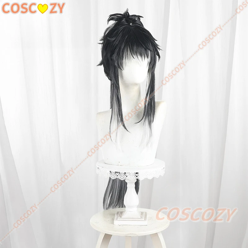 Jogo wuthering ondas qiuyuan cosplay peruca preto cinza cabelo longo festa de halloween para mulheres masculino carnaval festival adereços acessório