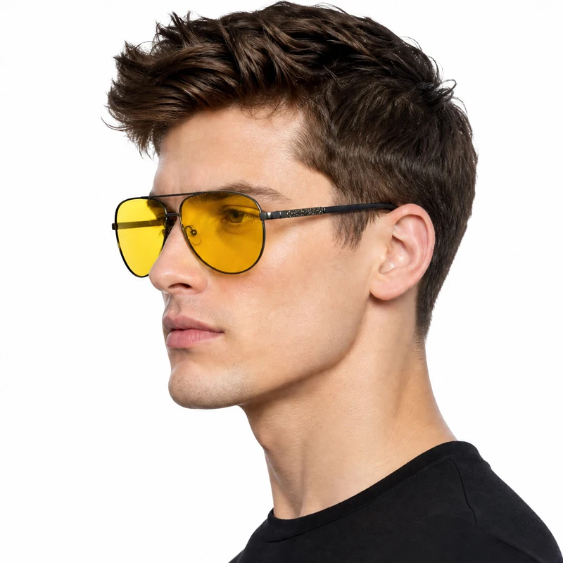 Fashion Night Vision Polarized Sunglasses Men Metal Pilot Anti Glare Sun Glasses UV400 Protection Eyewear for Car Driving