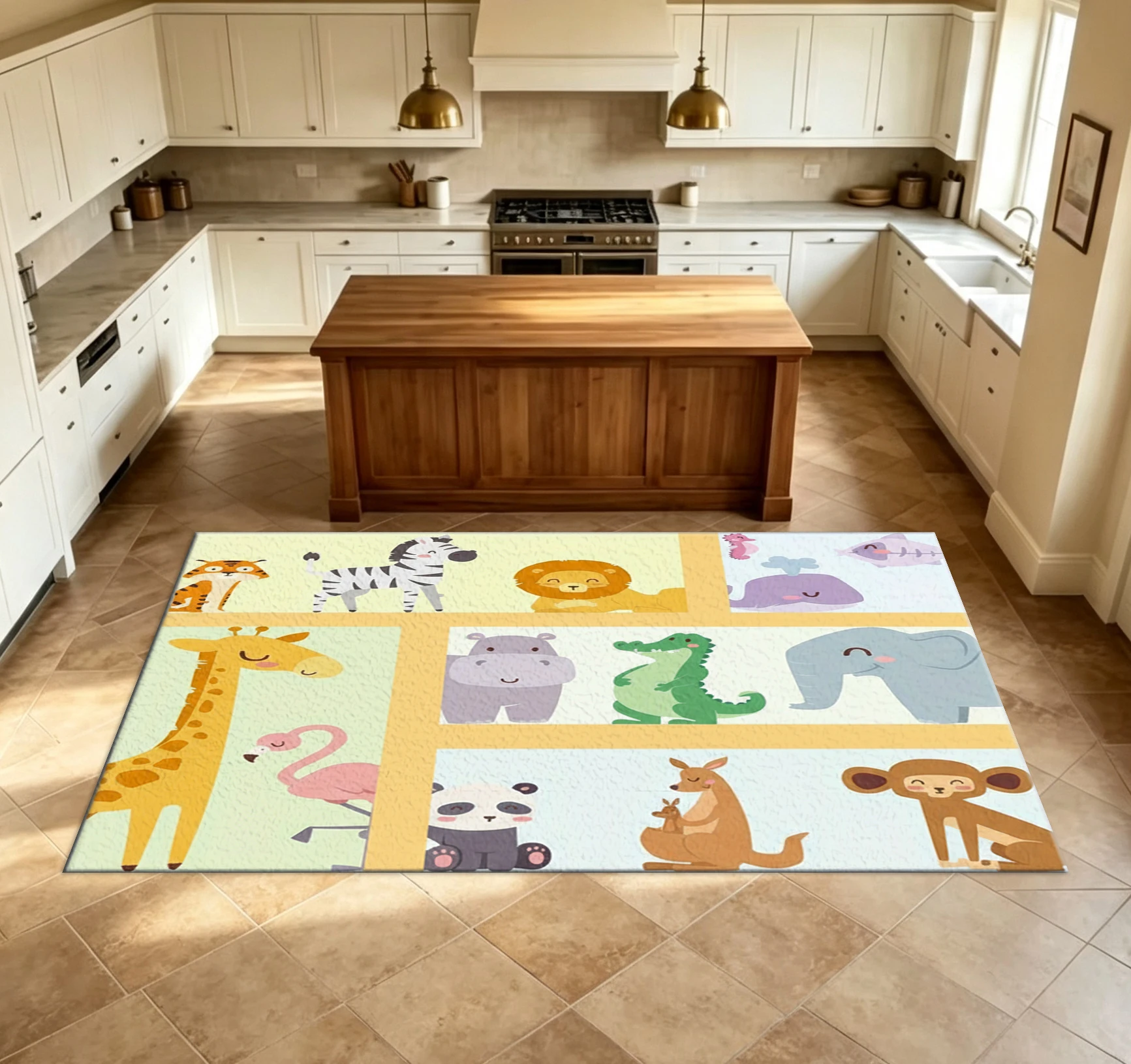 Cute Cartoon Zoo Animal Patchwork Carpet, Jungle Wildlife Lion Panda Giraffe Non-Slip Floor Carpet, Suitable for Children's Playroom, Kids' Room Home Decor