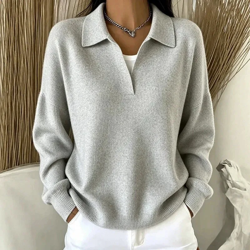 Women's T-shirts And Elegant Solid Color Long Sleeve Polo Shirt Regular Fit Basic Mid-Length No Button Single Piece For Woman