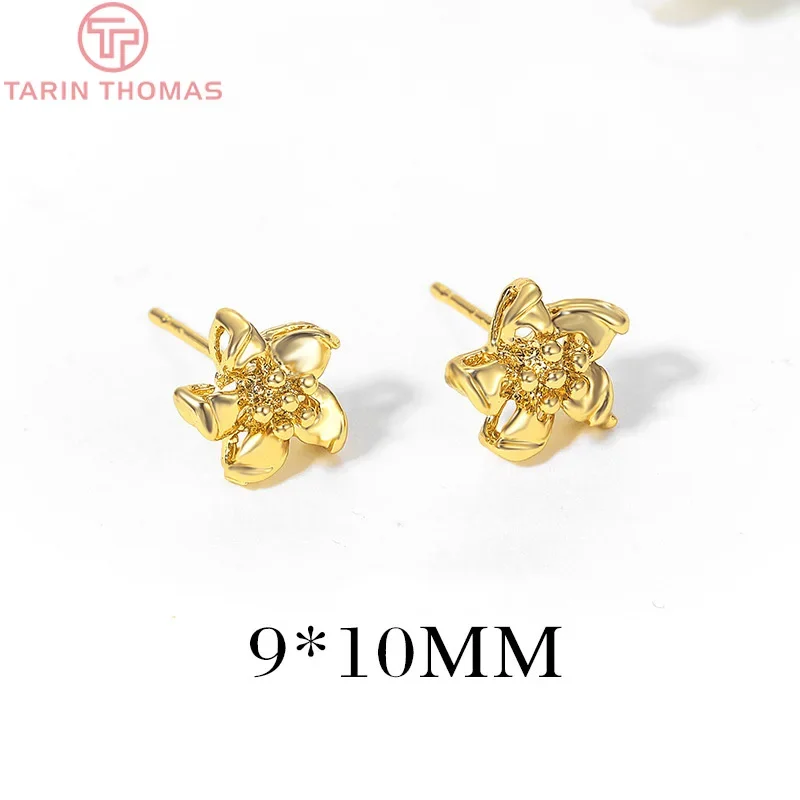 (2078) 6PCS 9x10MM 15x23MM 24K Gold Color Plated Brass Earring Hook Stud Earring HighQuality DIY Jewelry Making Findings