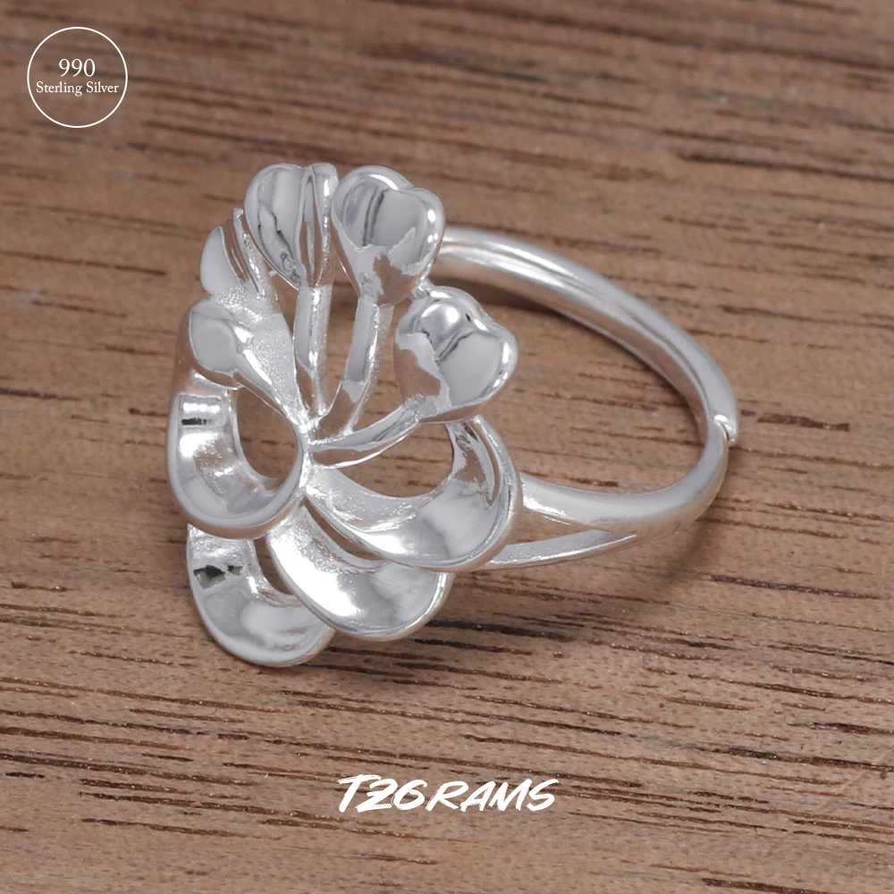 990 Sterling Silver Unique Design Simple Floral Rings Aesthetic Exquisite High Quality Jewelry Best Gift