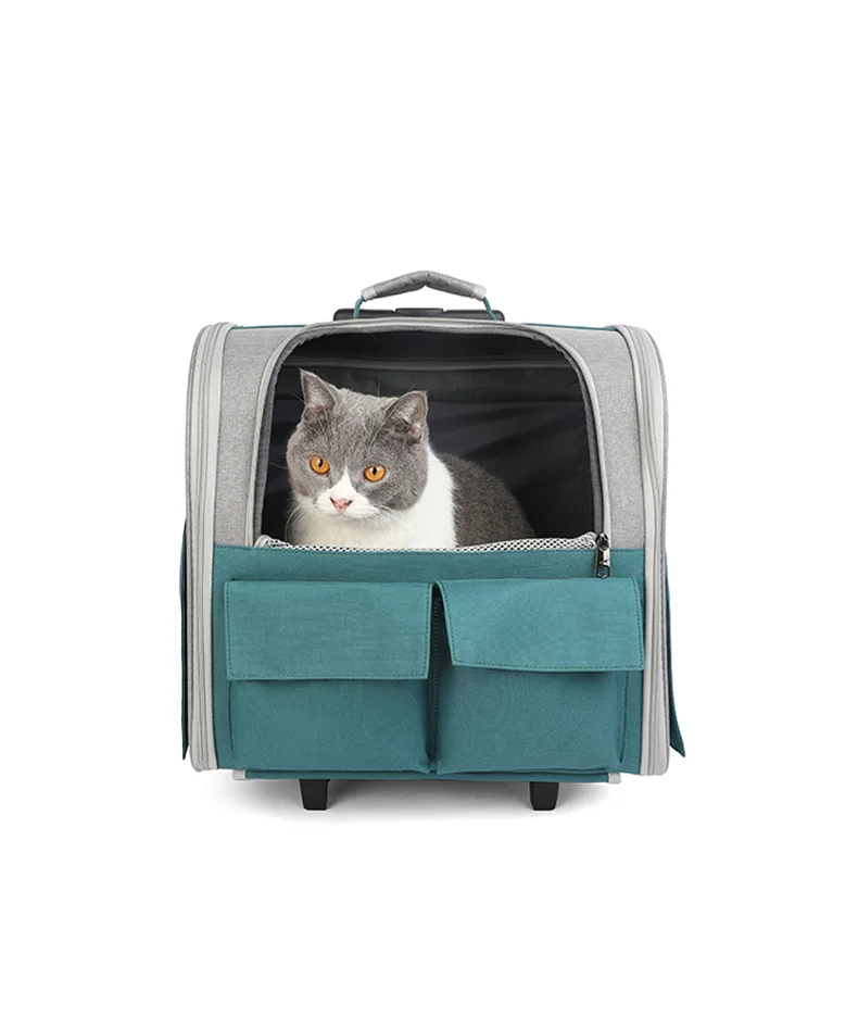 Portable Cat & Dog Carrier - Large Capacity Ventilated Pet Travel Suitcase with Telescopic Handle and Backpack Option