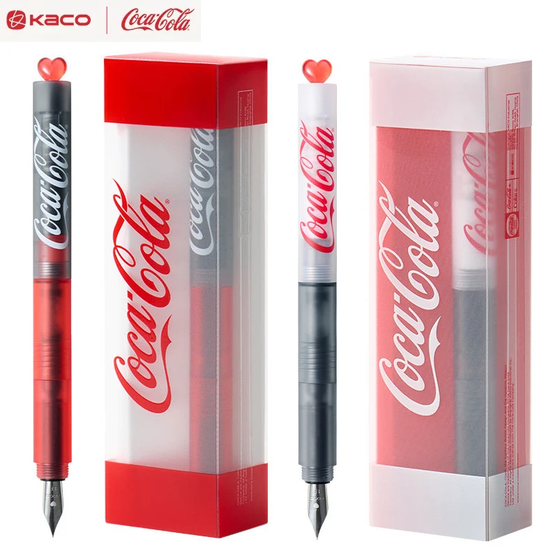 Juego de plumas estilográficas KACO x Coca-Cola First, punta EF, escritura suave y tinta a prueba de fugas para estudiantes, niños, principiantes, práctica de caligrafía, regalo