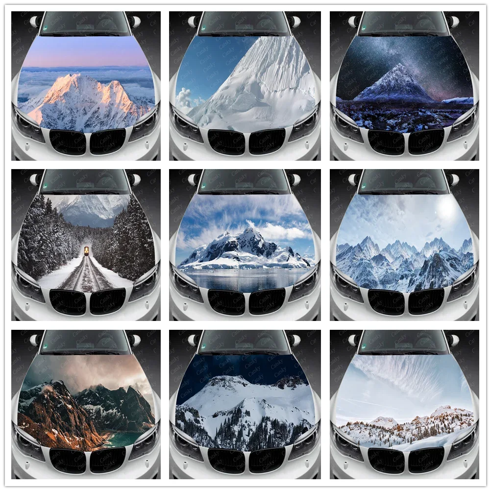 Snow Mountain Car Decal Car Hood Wrap Decal Vinyl Sticker Full Color Graphic Fit Any Car Car Hood Wrap Decal Vinyl Stickers