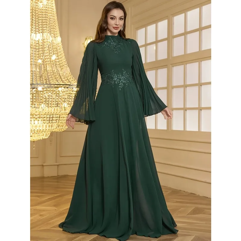 高級エメラルドグリーンのボールガウン長袖刺繍入りイブニングドレス結婚式パーティープロム用 Vestdos De Fiesta カスタマイズ