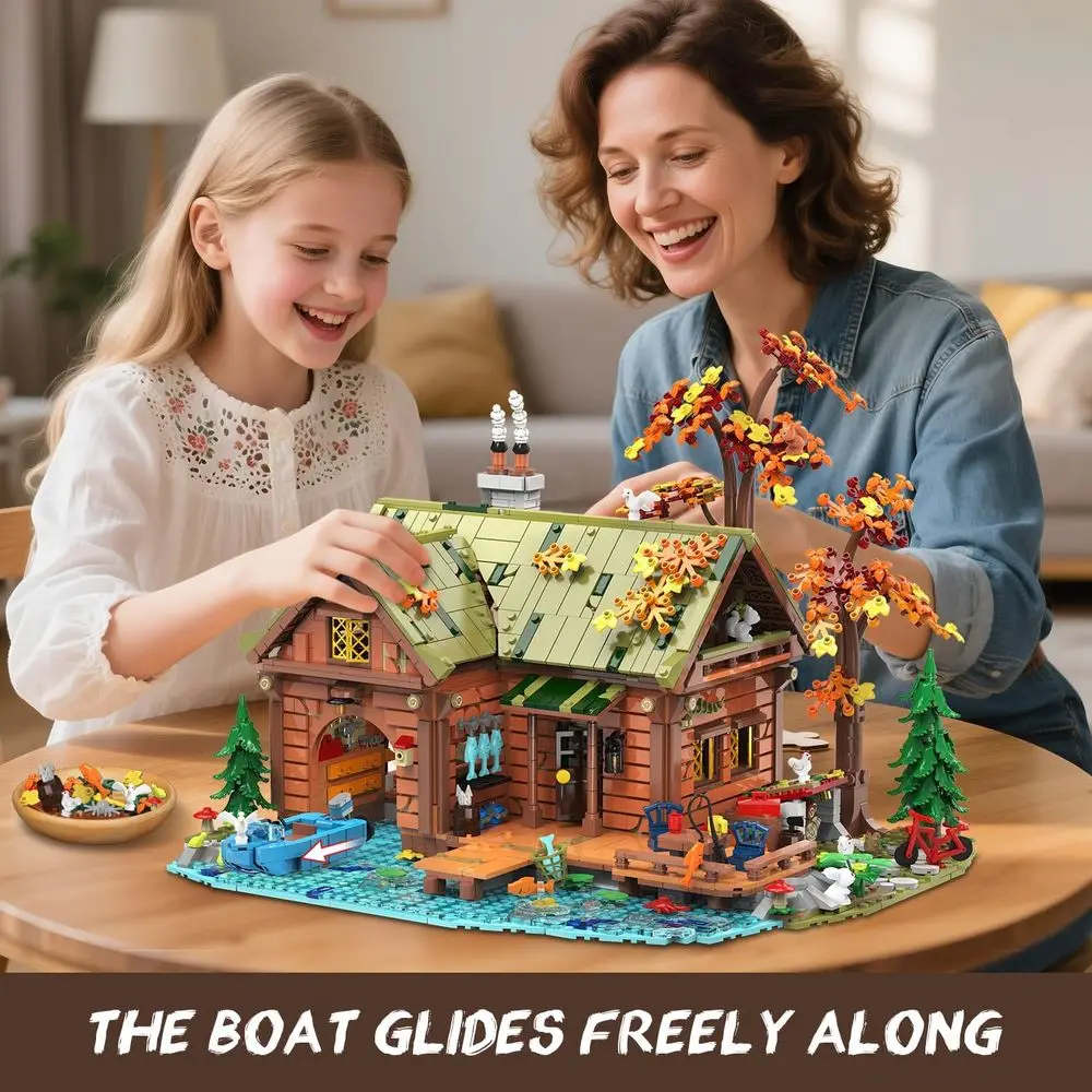 ของเล่นบล็อกไม้ 2423 ชิ้น รุ่นเรือนไม้ลอยน้ำเรืองแสง ชุดสร้างบ้านในป่า สำหรับเด็กอายุ 12 ปีขึ้นไป