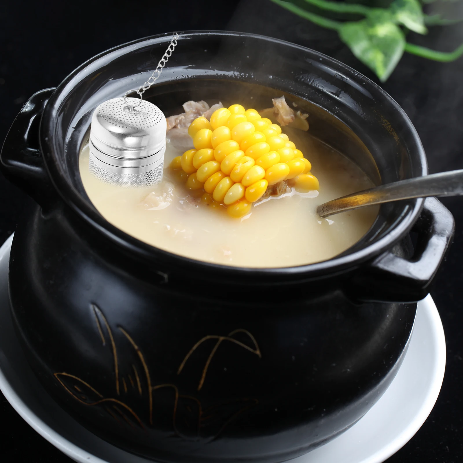 

Stainless Steel Spice Filter Ball For Tea Herbs Brine Reusable Mesh Seasoning Basket Hanging Chain Hot Pot Strainer Kitchen